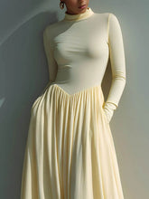 Exquisite Turtleneck Pleated Pocket Maxi Dress